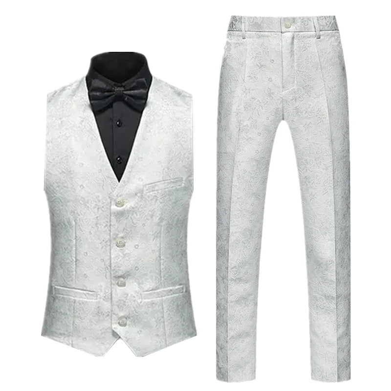 2026 New Men's Sleeveless Vest with Trousers, Wedding Party 2-Piece Set, White, Black, Red, Purple, Asian Size M-6XL