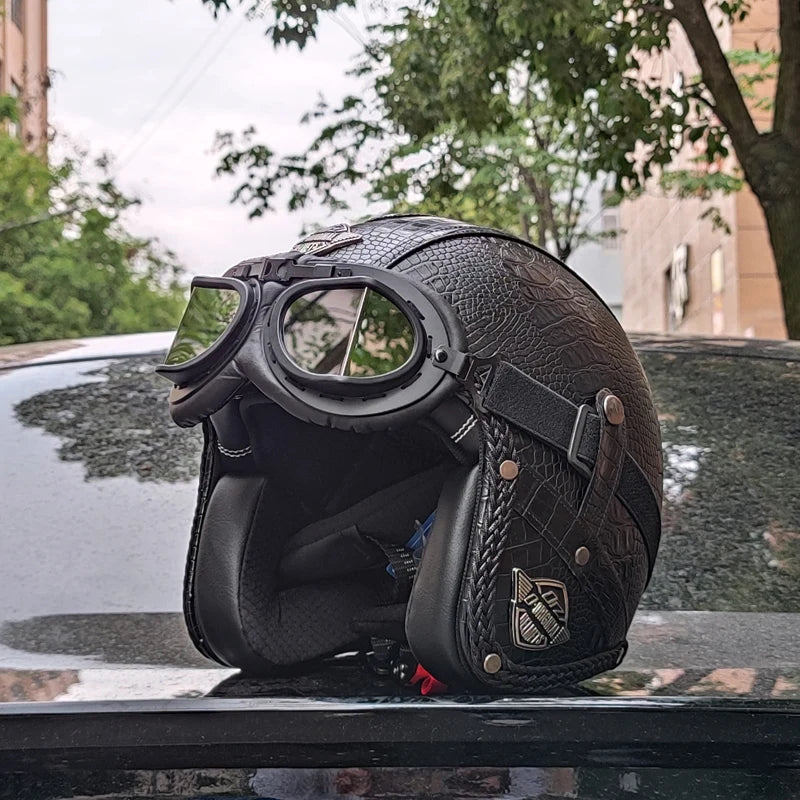 High quality PU leather retro 3/4 motorcycle helmet, suitable for scooters, cruising motorcycles, and half helmets