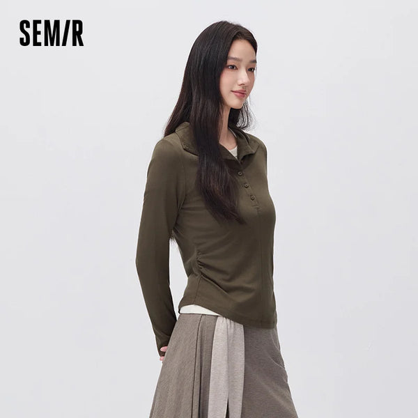 អាវយឺតប៉ាក់ Semir សម្រាប់នារី រាងស្លីម ពាក់កណ្ដាលអាវ រចនាតិចតួចបំផុត ឆ្នាំ២០២៦ សម្លៀកបំពាក់រដូវរងាថ្មីប្រចាំថ្ងៃ រចនាប័ទ្មធម្មតាសម្រាប់ទីក្រុង
