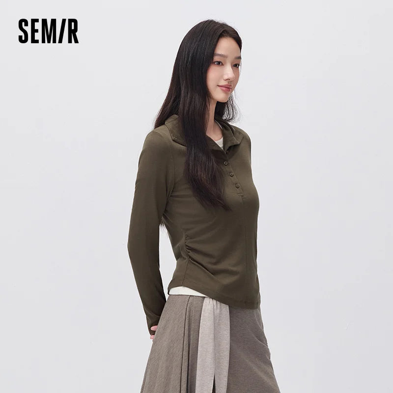 អាវយឺតប៉ាក់ Semir សម្រាប់នារី រាងស្លីម ពាក់កណ្ដាលអាវ រចនាតិចតួចបំផុត ឆ្នាំ២០២៦ សម្លៀកបំពាក់រដូវរងាថ្មីប្រចាំថ្ងៃ រចនាប័ទ្មធម្មតាសម្រាប់ទីក្រុង