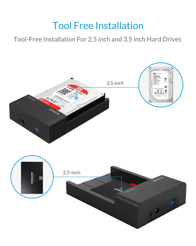 ORICO Single Bay HDD Docking Station SATA to USB 3.0 External Hard Drive Docking Station for 2.5/3.5inch HDD SSD Support UASP