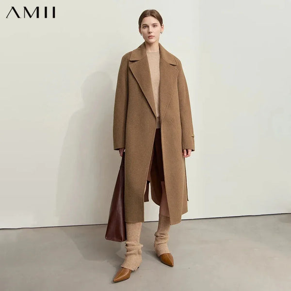 អាវក្រៅ AMII Minimalism Lapel Collar Sleeve Raglan សម្រាប់ស្ត្រី រោមចៀម Camel Cashmere អាវក្រៅពីរជាន់ រដូវរងា 2026 12444219