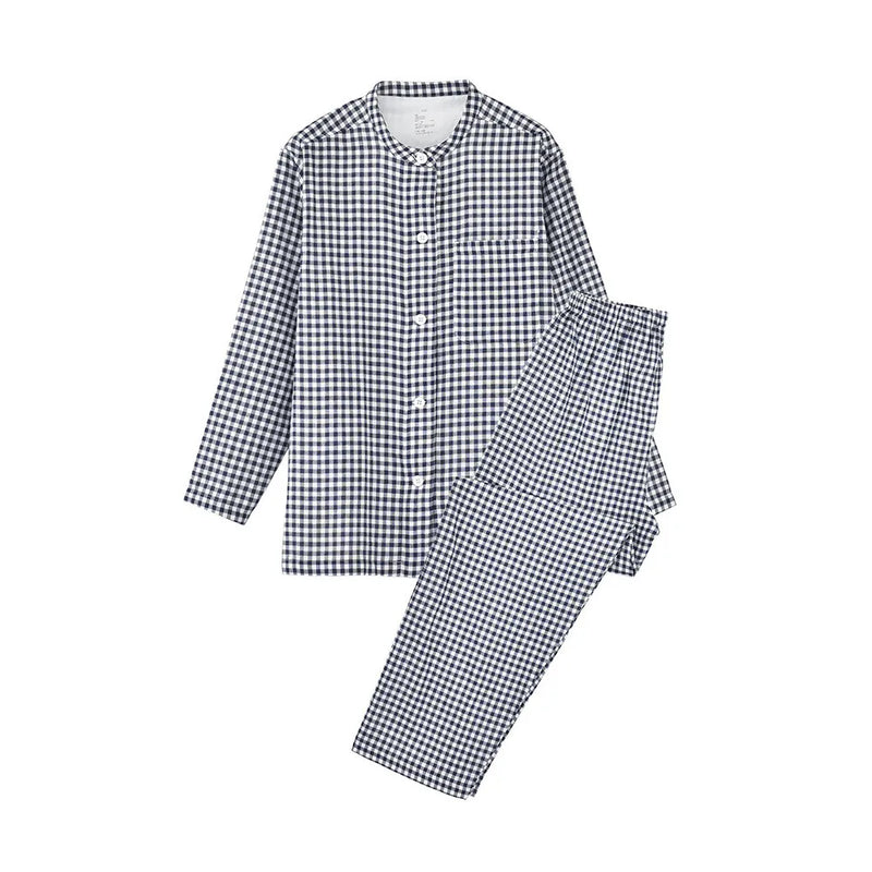 Japanese Spring Autumn Women's Pajamas Set Casual Plaid 100% Cotton Long Sleeve Sleepwear Pyjamas Female Lounge Night Suit