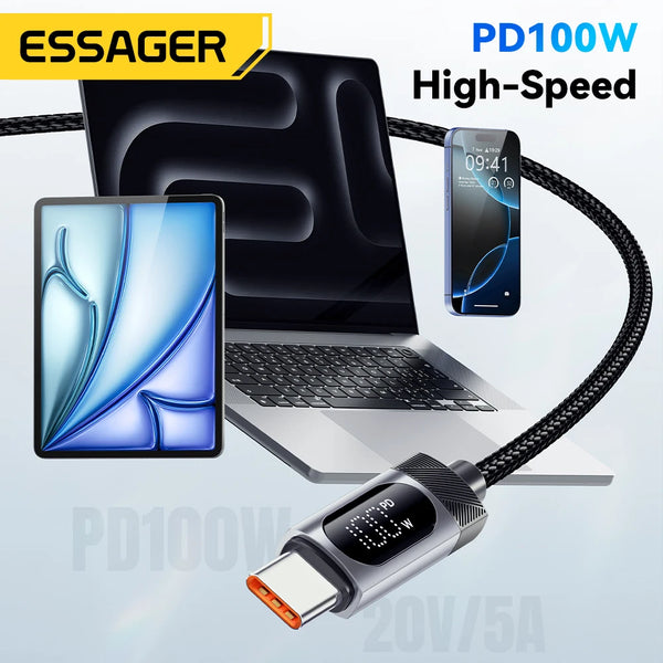 ខ្សែសាក USB ប្រភេទ C របស់ Essager សម្រាប់ iPhone 17 16 15 Xiaomi Huawei 100W PD សាកលឿនសម្រាប់ Macbook iPad ខ្សែ Type C ដល់ C