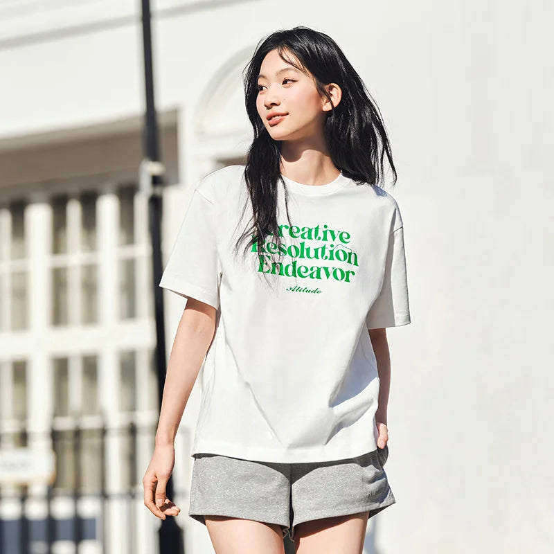 Semir Womens Tshirt 2026 Color Block Letter Printed Dropped Shoulder Loose Casual Fashion Soft Daily Wear