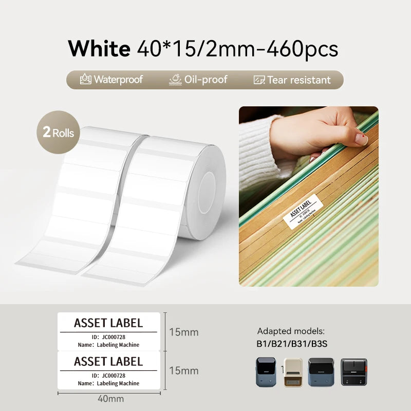 2 Rolls NIIMBOT B1 B21 B3S Thermal Label Clothing Price Food Self-adhesive Tag Waterproof Office Pocket Printer Label Paper