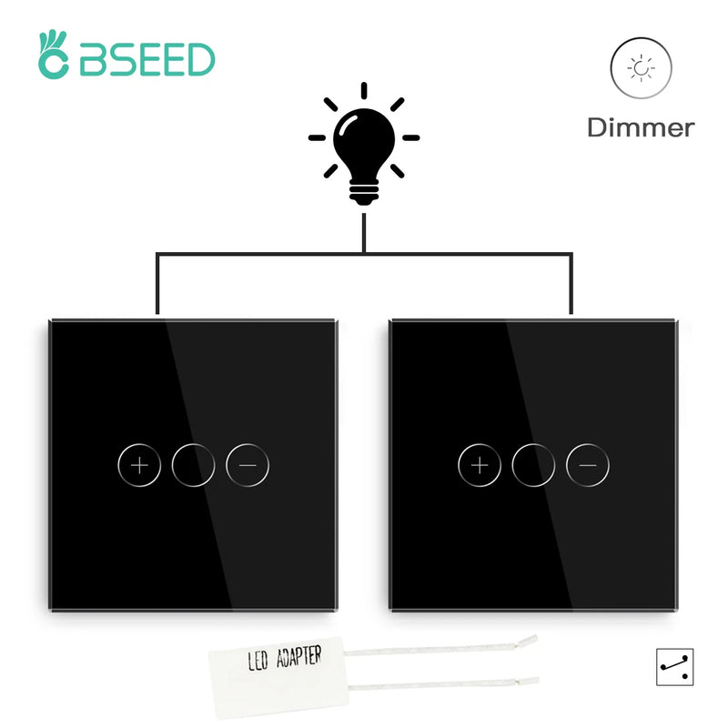 BSEED 2Packs Touch Dimmer Switch 1Gang 2Way LED Dimmable Wall Light Switches Glass Panel Blue Backlight Switch for Stairs