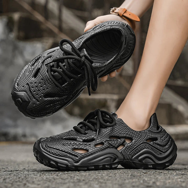 Men's breathable casual Lace up sandals summer new soft-sole outdoor Garden shoes waterproof fashion hole shoes sports slippers