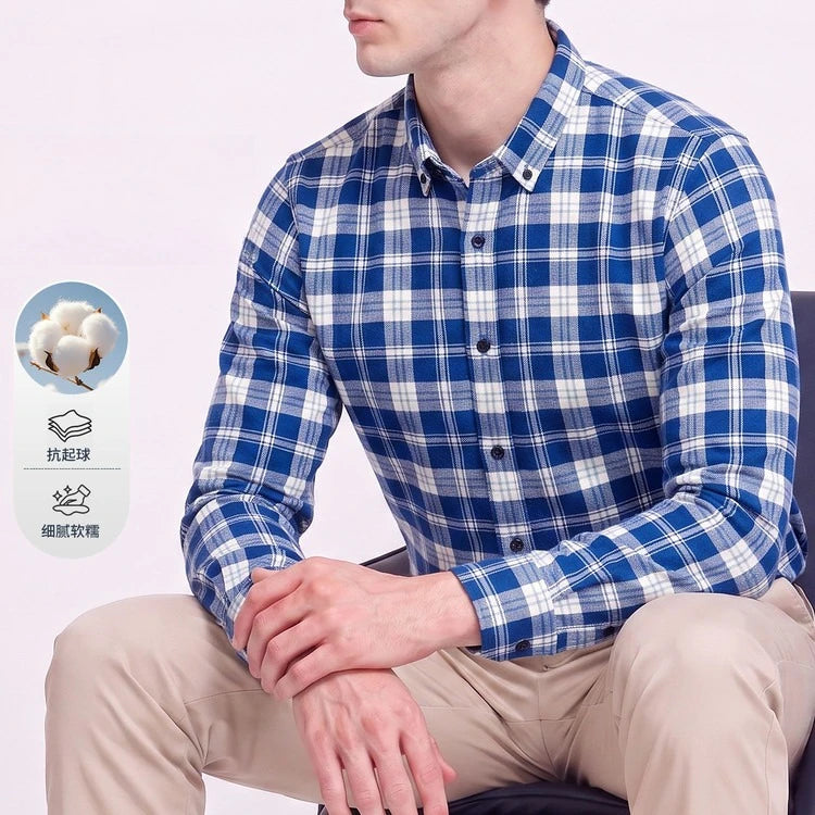 Men's 100% Cotton Brushed Plaid Long Sleeve Shirt – Soft Flannel Casual Button-Down for Outdoor & Daily Wear