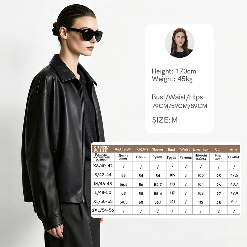 អាវធំ Amii Modern Retro Women Jacket Lapel Zip Drop Shoulder Faux Leather Jackets Oversize រដូវស្លឹកឈើជ្រុះឆ្នាំ 2026 អាវធំនារីទើបមកដល់ថ្មី 12623060