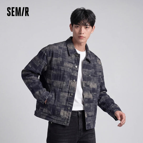 អាវក្រៅបុរស Semir Denim Retro រលុង ហោប៉ៅងាយស្រួលប្រើ Street Casual Style រដូវស្លឹកឈើជ្រុះ Outerwear Urban Daily Set 2026