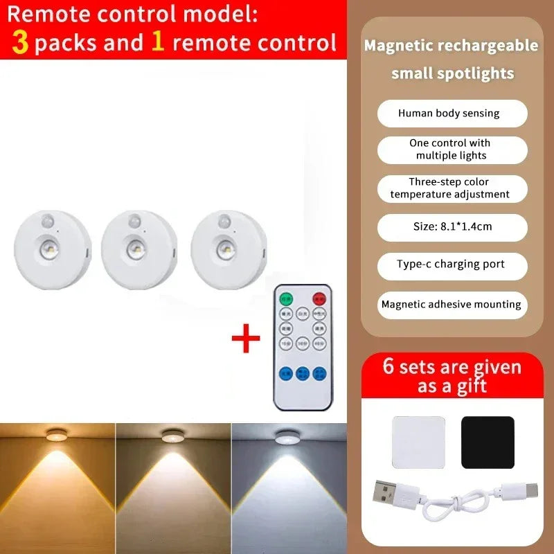 LED Under Cabint Lights Motion Sensor Night Light Dimmable USB Rechargeable Wireless Kitchen Lamps Closet Room Aisle Decor