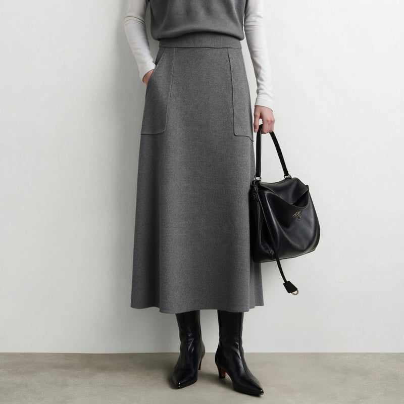 Amii Women's 2 Piece Set Foldover Turtleneck Knit Vest A-Line Skirt Casual 2026 Autumn Women's Sweater Sold Separately 12643040