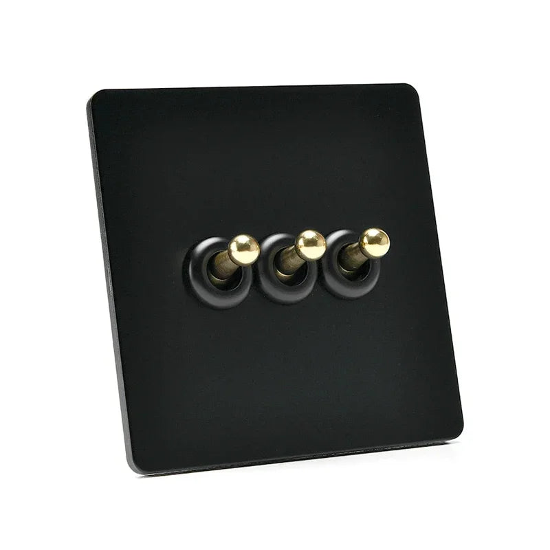 Depoguye High Quality Retro European Lamp Switch Socket, Stainless Steel Brass Toggle Switch Plate, Household Wall Lamp Switch