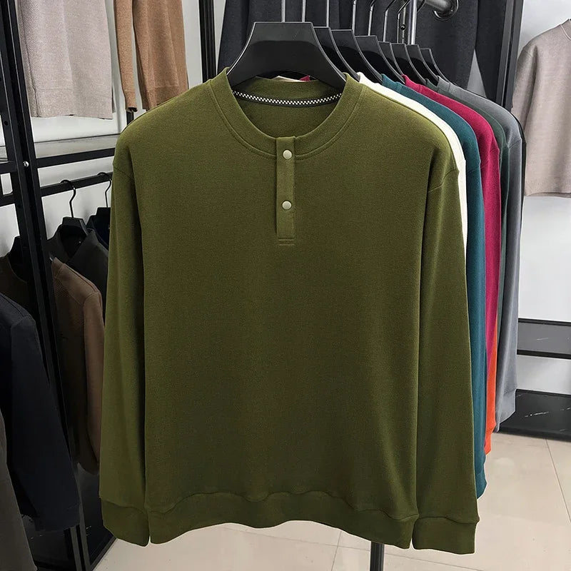 Male Comfort Henley Pullover Long Sleeve Thermal Fabric Two Button Front Breathable Travel Casual Garment