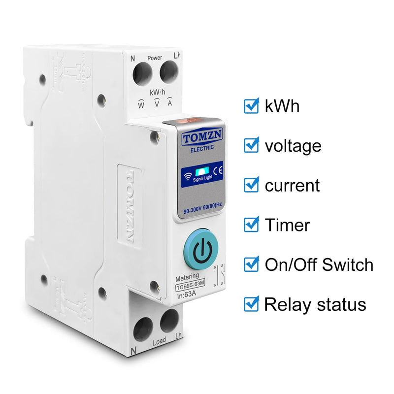 TUYA Smartlife 1-63A TOMZN 1P+N WIFI Smart Switch Energy Meter Kwh Metering Monitoring Circuit Breaker Timer Relay MCB