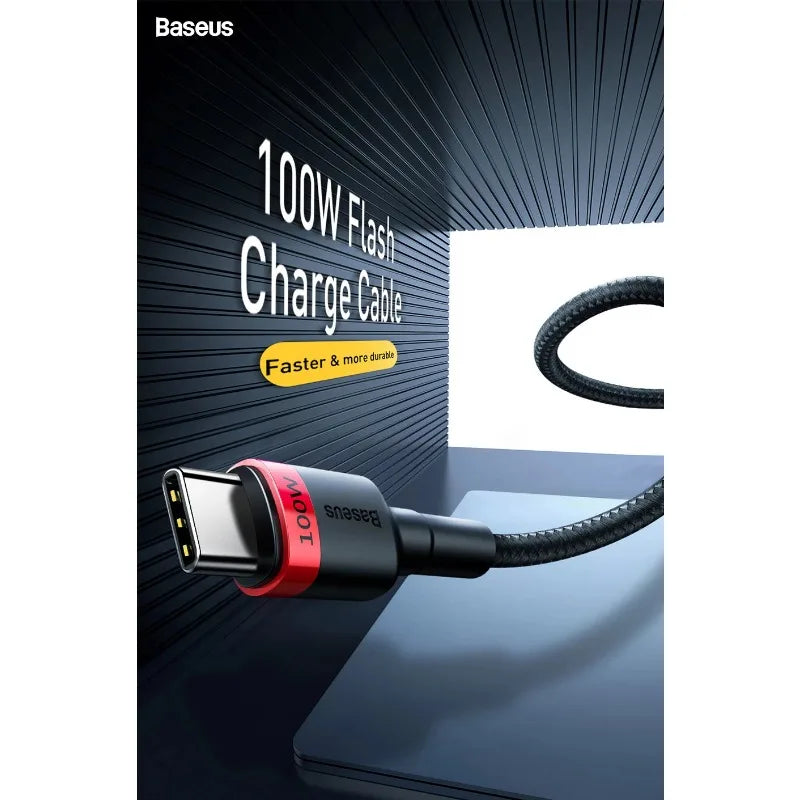 ខ្សែសាកទិន្នន័យ BASEUS PD100W សម្រាប់ iPhone 15 ក្បាលពីរ ប្រភេទ C ដល់ C 65W សាកលឿនសម្រាប់ Huawei Xiaomi Apple