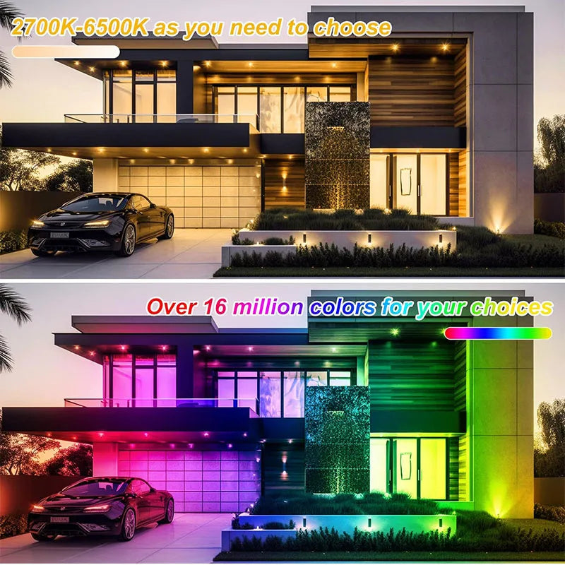 RGB LED Flood Light Bluetooth APP Control Smart Floodlights Timing Music Sync IP66 Waterproof Landscape Lighting with EU Plug
