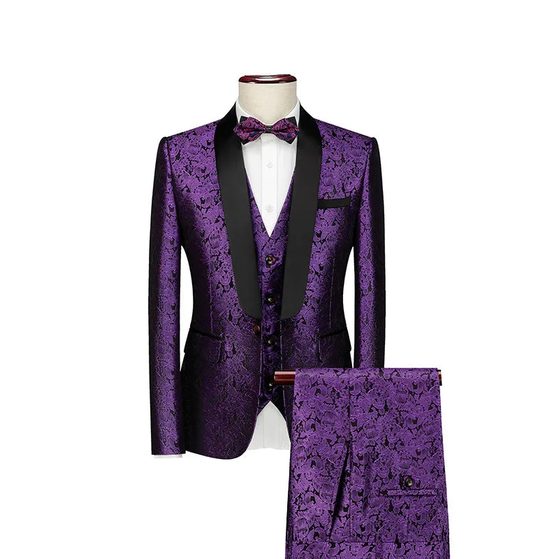 2026 New Men's Purple Suit 3-Piece, Wedding Party Dress Jacket and Vest with Trousers, Asian Size Slim-Fit Sets. M-6XL