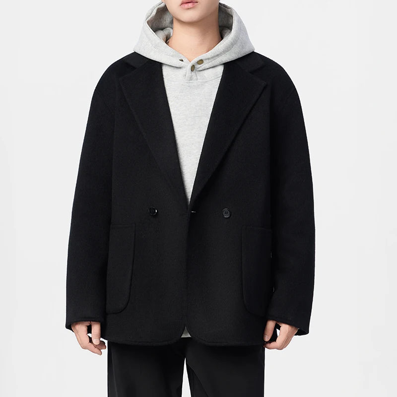100% Wool Double-Faced Men's Coat, Mid-Length, Loose Fit, Casual Wide Style Woolen Overcoat Plus Size Coat and Jacket