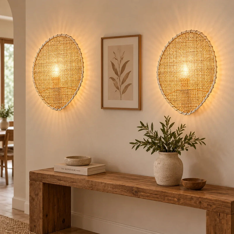 JOYINLED Bamboo Wall Sconces Retro Rattan Weaving Light for Living Room Bedroom Bedside Homestay Corridor Decorative Lighting