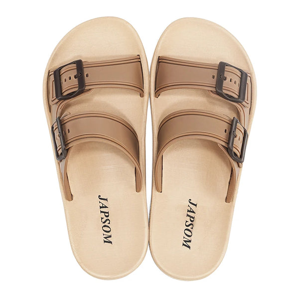 Men's Double Adjustable Buckle Slide Sandals EVA Open Toe Slippers Non Slip Cushioned Summer Slides for Indoor Beach Outdoor