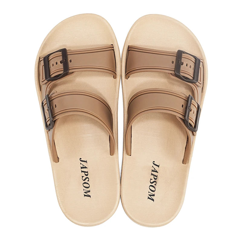 Men's Double Adjustable Buckle Slide Sandals EVA Open Toe Slippers Non Slip Cushioned Summer Slides for Indoor Beach Outdoor