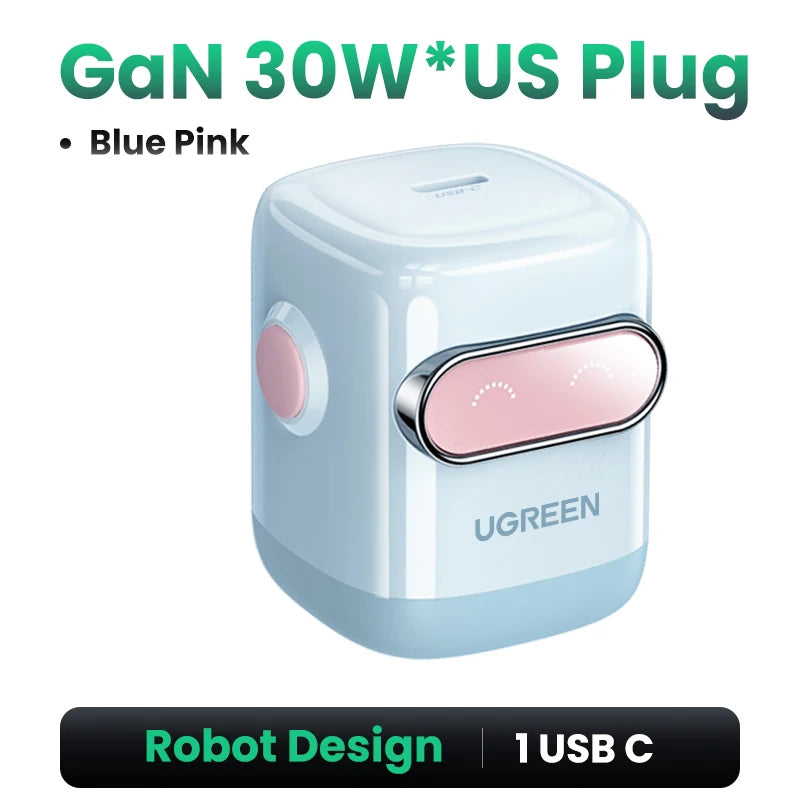 【US Plug】UGREEN 30W GaN Charger 2nd Gen Robot QC4.0 3.0 PPS PD3.0 Fast Charger For iPhone 18 17 16 Pro Max Samsung Xiaomi iPad