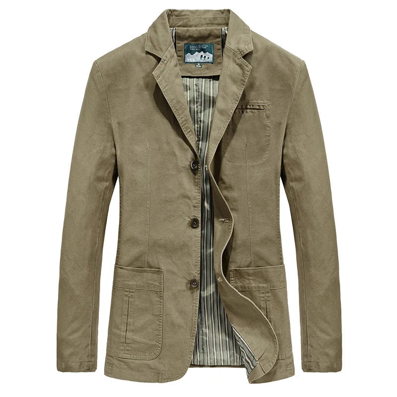 2026 New Men's Khaki Long-Sleeve Jacket, Green Single-Breasted Lapel Coat, Black or Blue Overcoat Available.