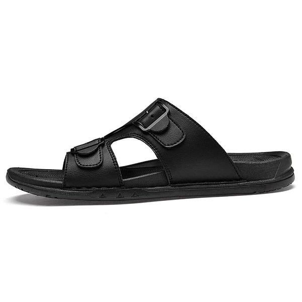 Summer Mens Leather Slippers Men Adjustable Slides Casual Sandals Brown Black Comfortable
