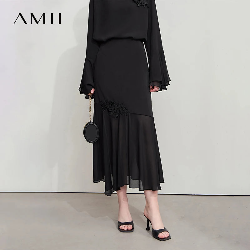 សំពត់ Amii Minimalist Casual Bustier សម្រាប់នារី រដូវក្តៅ ឆ្នាំ២០២៥ ថ្មី រចនាបទ Lace Slim Half-body Chiffon Fishtail សំពត់ 12522064