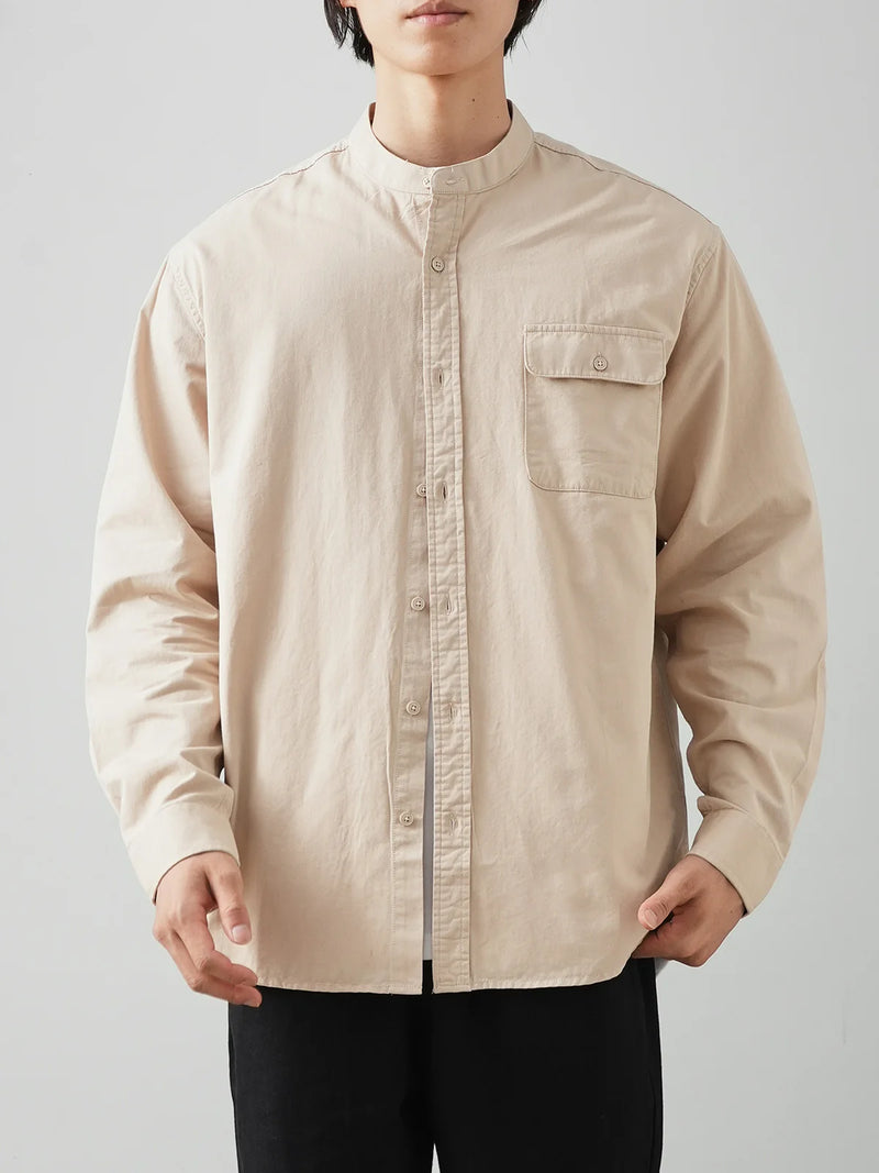 DUKEEN Stand Collar Men's Shirt 2025 Spring and Autumn 100% Cotton Korean Style Long-Sleeve Casual White Tops Man Clothing