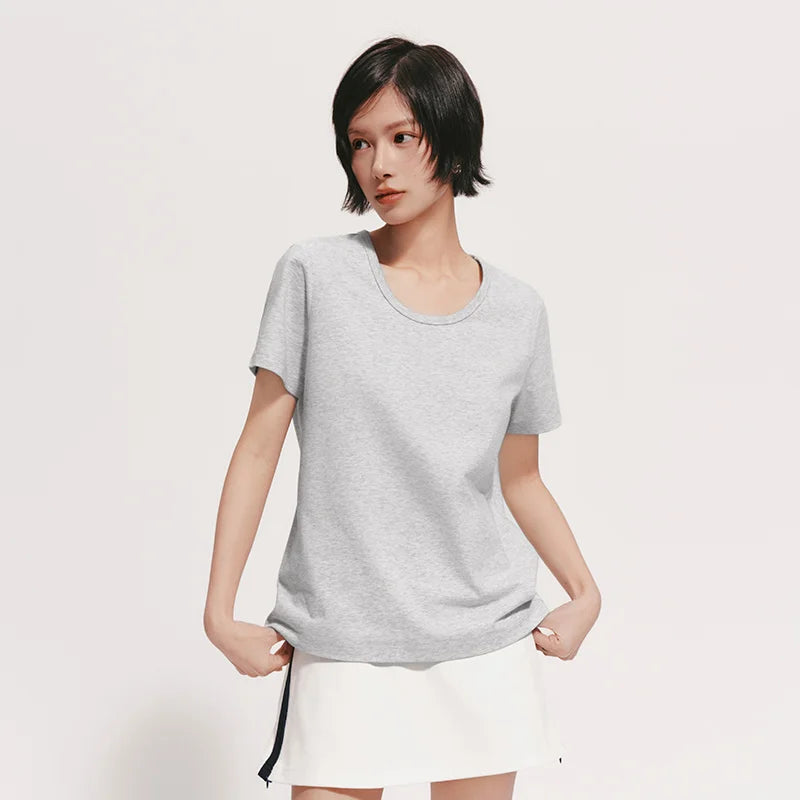 Semir Womens Tshirt 2026 Slim Solid Basic Crew Neck White Fashion Casual Soft Daily Wear