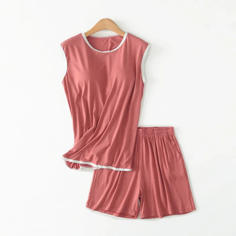 ឈុត Pijama Feminino ថ្មី អាវកាក់គ្មានដៃ ខោខ្លី ឈុតគេងធម្មតា សម្រាប់ស្ត្រី ឈុតគេងសម្រាប់ស្ត្រី ឈុតគេងសម្រាប់ស្ត្រី
