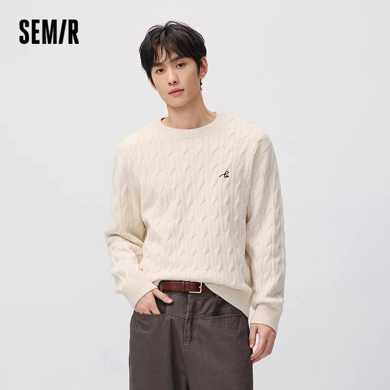 Semir Men Knit Sweater Vintage Style Cable Knit 2026 New Winter Daily Wear Urban Casual Style Cold Weather Layering