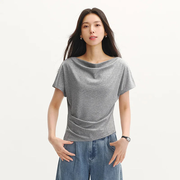 អាវយឺតស្ត្រី Semir ឆ្នាំ ២០២៦ ស្ទីលខ្លីកអាវរហែក ដៃអាវស្តើង Raglan ម៉ូដធម្មតា