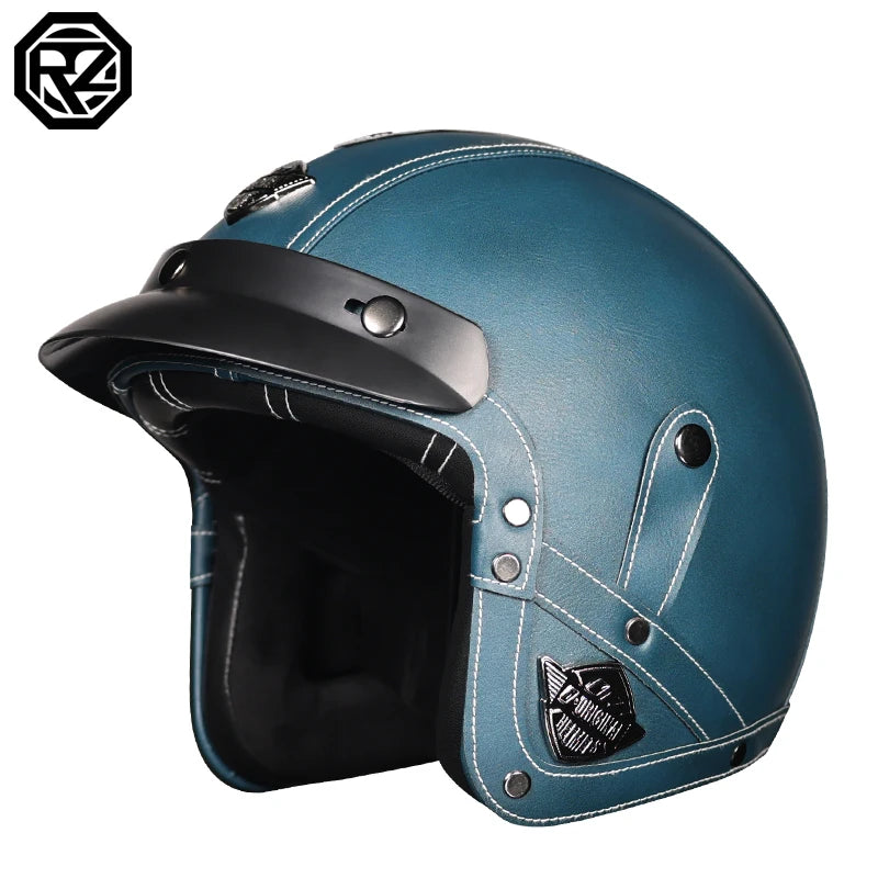 Motorcycle retro helmet PU leather 3/4 scooter half helmet couple helmet DOT approved M-XXL