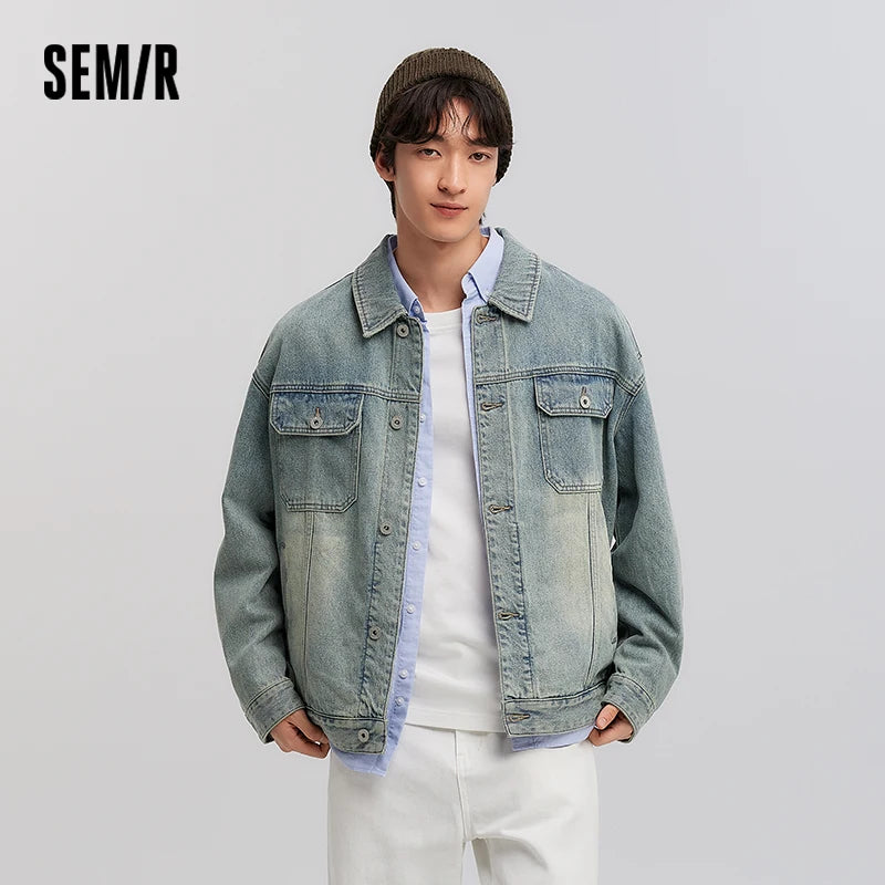 Semir Workwear Denim Jacket Retro Style Soft Texture Men Spring Casual Fashion Trend Comfortable Loose Fit StreetStyle New 2026