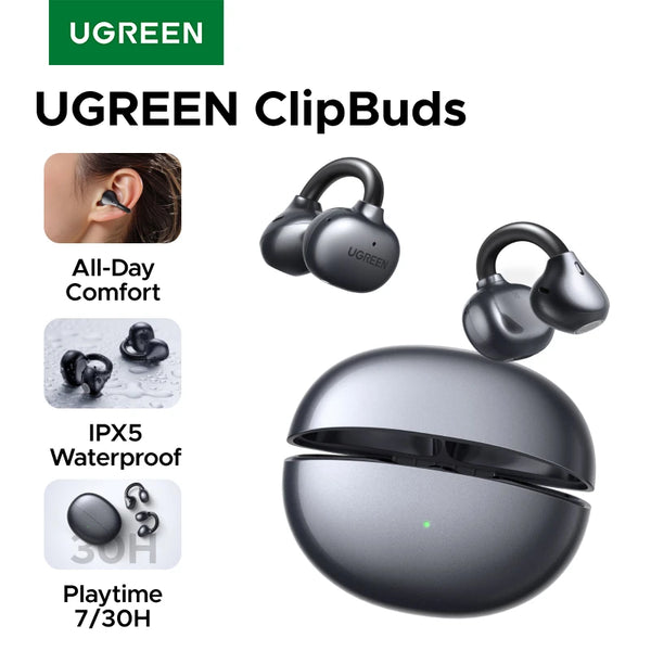 UGREEN Open Ear Wireless Headphones Bluetooth 6.0, Clip Ear Sports Earphones TWS with ENC, for 30 Hours Playtime, UGREEN APP