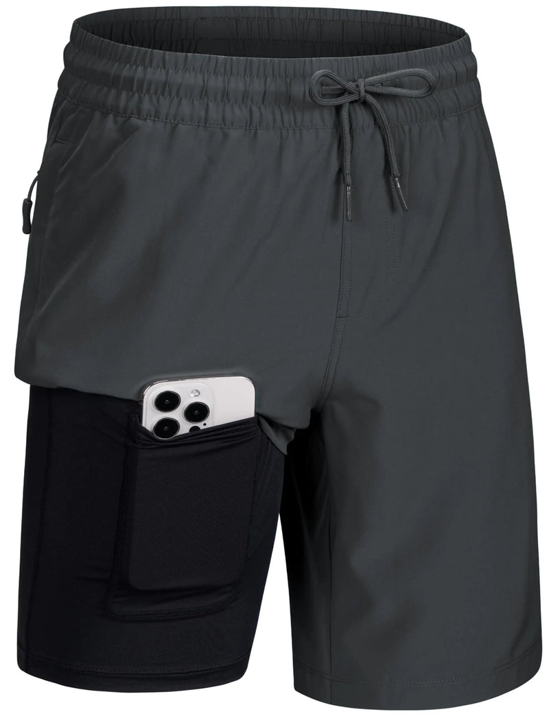 TACVASEN Men's Multi-Pocket Quick Dry Athletic Shorts Lightweight Swim Trunks with Compression Liner Side Split Hem Board Shorts