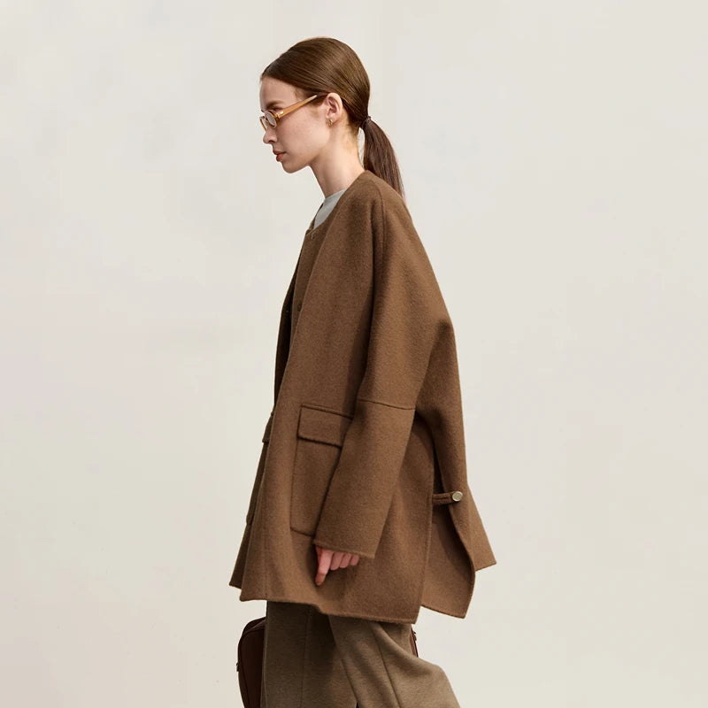Amii Women's Coat 2026 Winter New Minimalism Loose Warm Women's Wool Coat O-Neck Long Sleeves Versatile Clothing Female 12554022