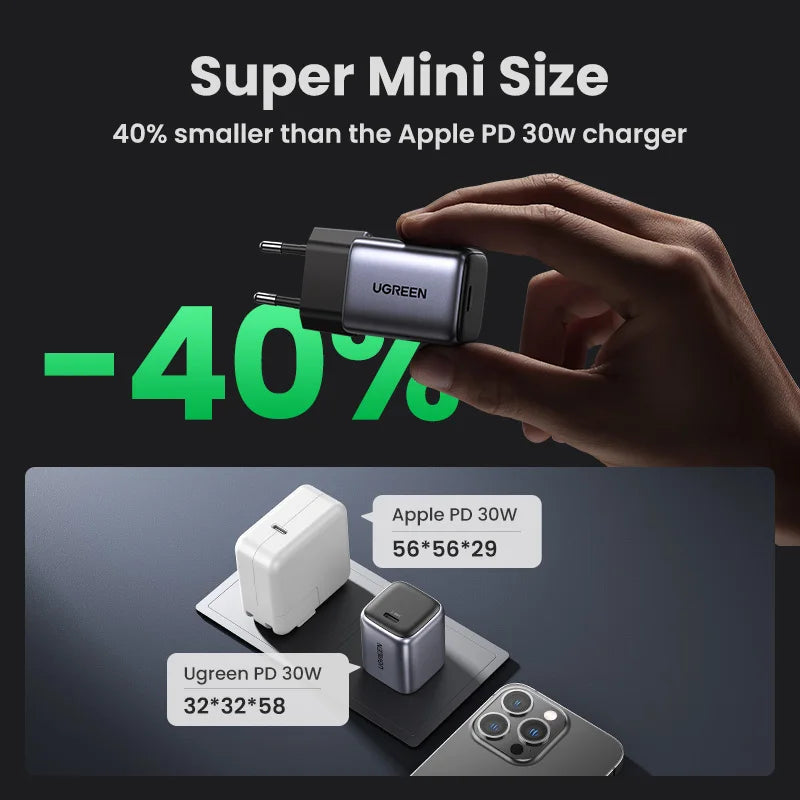 UGREEN GaN 30W Fast Charger for iPhone 16 15 14 Pro  PD3.0 Charger for iPad Pro Tablet Samsung Xiaomi Type C USB Phone Charger