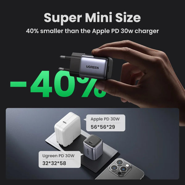 UGREEN GaN 30W Fast Charger for iPhone 18 17 16 Pro  PD3.0 Charger for iPad Pro Tablet Samsung Xiaomi Type C Phone USB Charger
