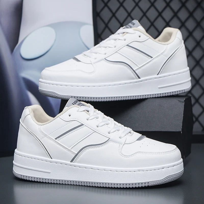 Men's casual shoes four seasons new breathable lightweight soft-sole outdoor flat walking shoes fashion student white board shoe