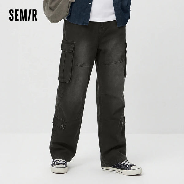 ខោបុរស Semir Denim បែបអាមេរិកាំងវីនថេច សម្លៀកបំពាក់ធ្វើការ រលុង មានហោប៉ៅច្រើន ជើងត្រង់ អាវធំម៉ូដធម្មតា រដូវក្តៅ ឆ្នាំ២០២៦