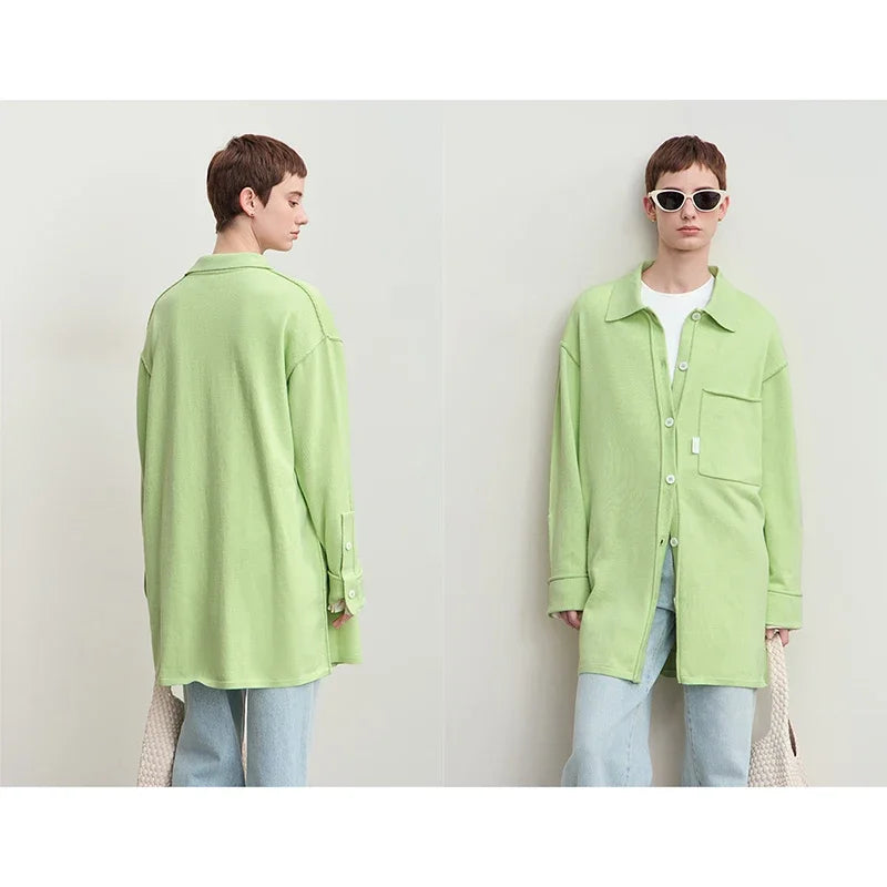 អាវក្រៅ Amii Minimalism រដូវស្លឹកឈើជ្រុះឆ្នាំ ២០២៤ សម្រាប់ស្ត្រី Lapel Drop Shoulder Shirt អាវប៉ាក់វែងរលុងសម្រាប់ Streetwear អាវយឺតនារី 12453071