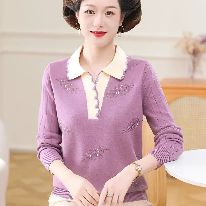 Fashion Sweater Women Trends 2026 Lapel Shirt Long Sleeve Pullover Tops Spring Autumn Woolen Jumper Female Basic Wear Blouse