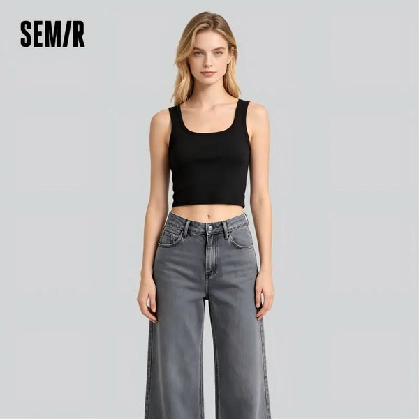 អាវខ្លី Semir សម្រាប់នារី 2026 កខ្លីរាងអក្សរ U ត្រជាក់ស្រួល ស្លីម សាមញ្ញ ពាក់បានច្រើនយ៉ាងជារៀងរាល់ថ្ងៃ