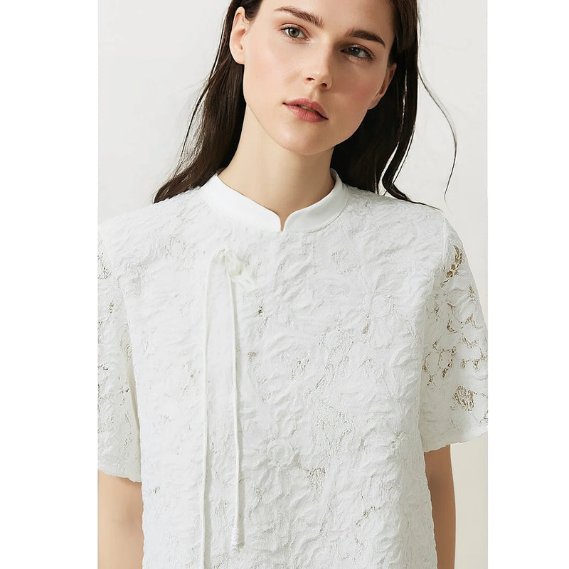 Amii Women's Dress 2026 Summer New Chinese Style Stand Collar Side Button Loose Short Sleeve Elegant Women's Dresses 12642160