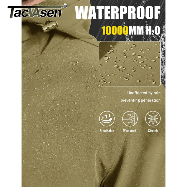 TACVASEN Hooded Rain Softshell Jacket Mens Fleece Lined Waterproof Jacket Work Jacket Outdoor Trekking Hiking Windbreaker Male